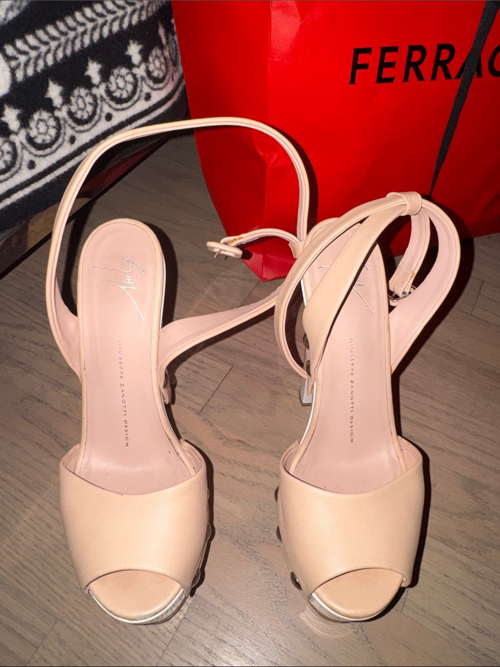 Salvatore Ferragamo Nude Pink Peep-Toe Slingback Heels